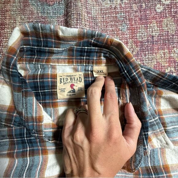 Red Head 2XL Men's Plaid Flannel Shirt - Blue and Brown 100% Cotton - Picture 6 of 8